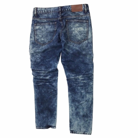 DENIM HOUSE Jeans Men 34x32 Blue Moto Zipper Dark Acid Wash Distressed Destroyed - Picture 3 of 5